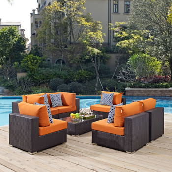 Modway Convene 7 Piece Outdoor Patio Sectional Set EEI-2357-EXP-ORA-SET Espresso Orange