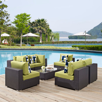 Modway Convene 7 Piece Outdoor Patio Sectional Set EEI-2357-EXP-PER-SET Espresso Peridot