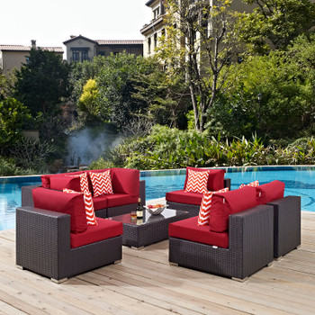 Modway Convene 7 Piece Outdoor Patio Sectional Set EEI-2357-EXP-RED-SET Espresso Red