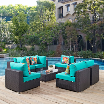 Modway Convene 7 Piece Outdoor Patio Sectional Set EEI-2357-EXP-TRQ-SET Espresso Turquoise