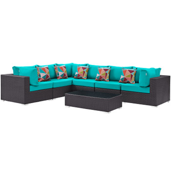 Modway Convene 7 Piece Outdoor Patio Sectional Set EEI-2361-EXP-TRQ-SET Expresso Turquoise