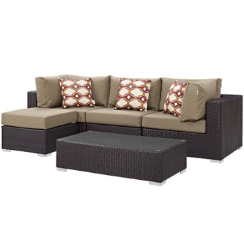 Modway Convene 5 Piece Outdoor Patio Sectional Set EEI-2362-EXP-MOC-SET Espresso Mocha