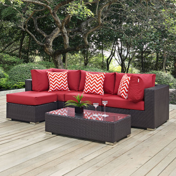 Modway Convene 5 Piece Outdoor Patio Sectional Set EEI-2362-EXP-RED-SET Espresso Red