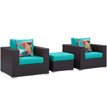 Modway Convene 3 Piece Outdoor Patio Sofa Set EEI-2363-EXP-TRQ-SET Espresso Turquoise