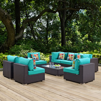 Modway Convene 8 Piece Outdoor Patio Sectional Set EEI-2370-EXP-TRQ-SET Espresso Turquoise