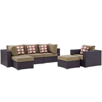 Modway Convene 6 Piece Outdoor Patio Sectional Set EEI-2372-EXP-MOC-SET Espresso Mocha