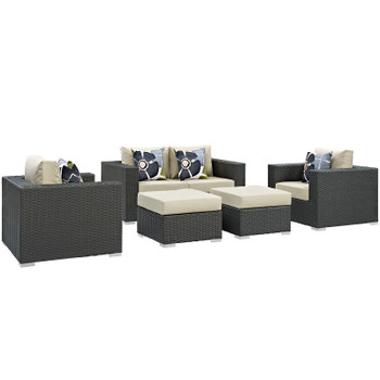 Modway Sojourn 5 Piece Outdoor Patio Sunbrella® Sectional Set EEI-2375-CHC-BEI-SET Canvas Antique Beige