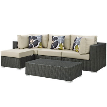 Modway Sojourn 5 Piece Outdoor Patio Sunbrella® Sectional Set EEI-2385-CHC-BEI-SET Canvas Antique Beige