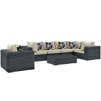 Modway Summon 7 Piece Outdoor Patio Sunbrella® Sectional Set EEI-2387-GRY-BEI-SET Canvas Antique Beige