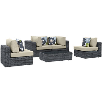 Modway Summon 5 Piece Outdoor Patio Sunbrella® Sectional Set EEI-2391-GRY-BEI-SET Canvas Antique Beige