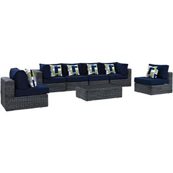 Modway Summon 7 Piece Outdoor Patio Sunbrella® Sectional Set EEI-2392-GRY-NAV-SET Canvas Navy