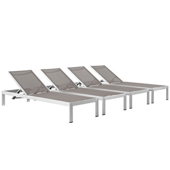 Modway Shore Chaise Outdoor Patio Aluminum Set of 4 EEI-2473-SLV-GRY-SET Silver Gray