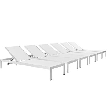 Modway Shore Chaise Outdoor Patio Aluminum Set of 6 EEI-2474-SLV-WHI-SET Silver White