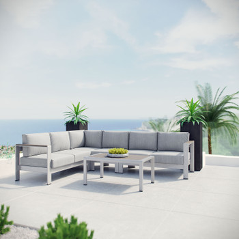 Modway Shore 5 Piece Outdoor Patio Aluminum Sectional Sofa Set EEI-2557-SLV-GRY Silver Gray