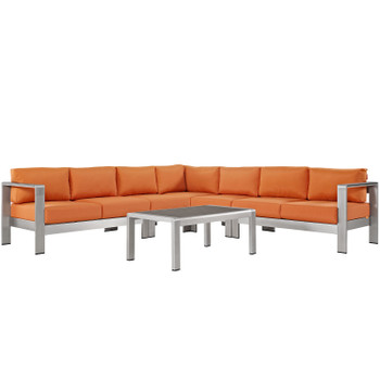 Modway Shore 6 Piece Outdoor Patio Aluminum Sectional Sofa Set EEI-2561-SLV-ORA Silver Orange