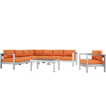 Modway Shore 7 Piece Outdoor Patio Aluminum Sectional Sofa Set EEI-2562-SLV-ORA Silver Orange