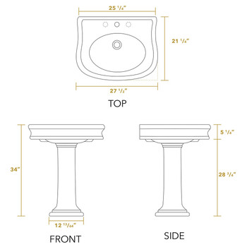 White Haus LA10-LA03-3H China Series traditional pedestal with integrated oval bowl, decorative trim and rear overflow=3 Holes