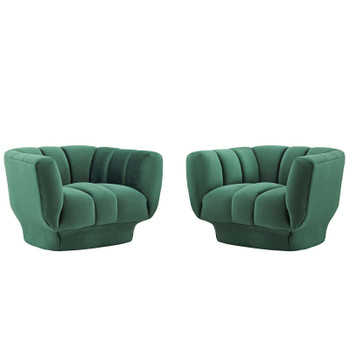 Modway Entertain Vertical Channel Tufted Performance Velvet Armchair Set of 2 EEI-4085-GRN Green