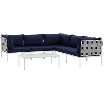 Modway Harmony 6 Piece Outdoor Patio Aluminum Sectional Sofa Set EEI-2627-WHI-NAV-SET White Navy