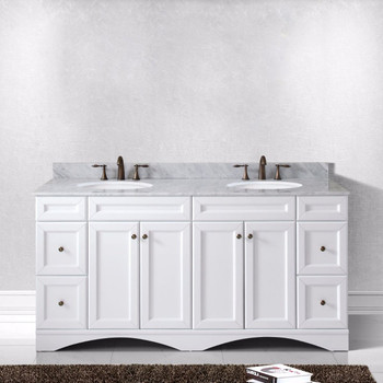 Virtu USA ED-25072-WMRO-WH-NM Avant Styles Talisa 72" Double Bathroom Vanity in White with Italian Carrara White Marble Top and Round Sink