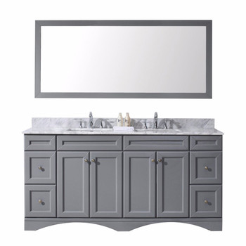 Virtu USA ED-25072-WMSQ-GR Avant Styles Talisa 72" Double Bathroom Vanity in Grey with Italian Carrara White Marble Top and Square Sink with Mirror