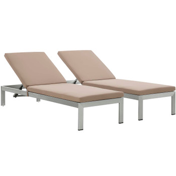 Modway Shore Chaise with Cushions Outdoor Patio Aluminum Set of 2 EEI-2737-SLV-MOC-SET Silver Mocha