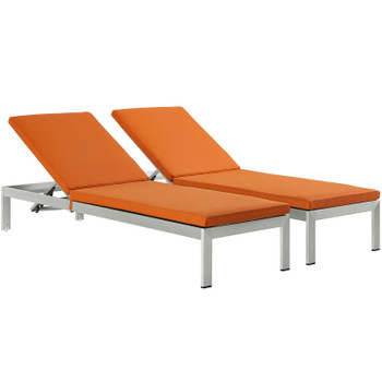 Modway Shore Chaise with Cushions Outdoor Patio Aluminum Set of 2 EEI-2737-SLV-ORA-SET Silver Orange