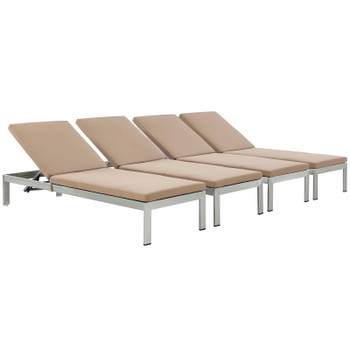Modway Shore Chaise with Cushions Outdoor Patio Aluminum Set of 4 EEI-2738-SLV-MOC-SET Silver Mocha