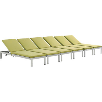 Modway Shore Chaise with Cushions Outdoor Patio Aluminum Set of 6 EEI-2739-SLV-PER-SET Silver Peridot