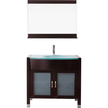 Virtu USA UM-3071-G-ES Ava 36" Single Bathroom Vanity in Espresso with Aqua Tempered Glass Top and Round Sink with Polished Chrome Faucet and Mirror