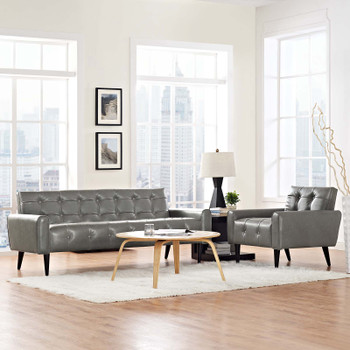 Modway Delve 2 Piece Upholstered Vinyl Sofa and Armchair Set EEI-2971-GRY-SET Gray