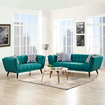 Modway Bestow 2 Piece Upholstered Fabric Sofa and Loveseat Set EEI-2975-TEA-SET Teal