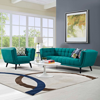 Modway Bestow 2 Piece Upholstered Fabric Sofa and Armchair Set EEI-2976-TEA-SET Teal