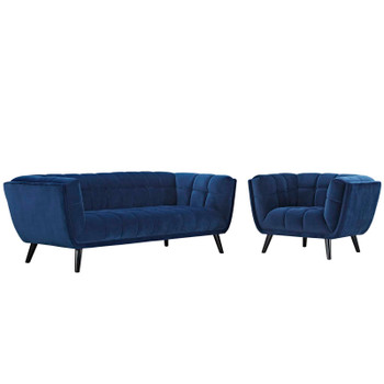 Modway Bestow 2 Piece Performance Velvet Sofa and Armchair Set EEI-2980-NAV-SET Navy