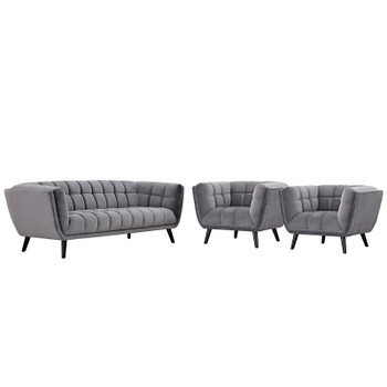Modway Bestow 3 Piece Performance Velvet Sofa and Armchair Set EEI-2981-GRY-SET Gray