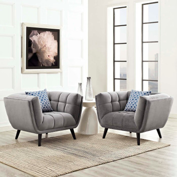 Modway Bestow 2 Piece Performance Velvet Armchair Set EEI-2983-GRY-SET Gray