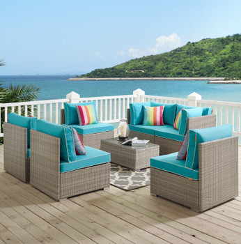 Modway Repose 7 Piece Outdoor Patio Sectional Set EEI-3004-LGR-TRQ-SET Light Gray Turquoise