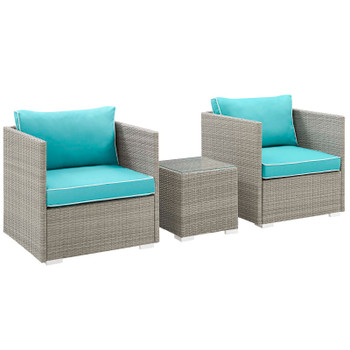 Modway Repose 3 Piece Outdoor Patio Sectional Set EEI-3006-LGR-TRQ-SET Light Gray Turquoise