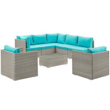 Modway Repose 8 Piece Outdoor Patio Sectional Set EEI-3008-LGR-TRQ-SET Light Gray Turquoise