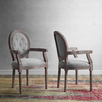 Modway Arise Vintage French Upholstered Fabric Dining Armchair Set of 2 EEI-3106-LGR-SET Light Gray