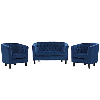 Modway Prospect 3 Piece Performance Velvet Loveseat and Armchair Set EEI-3152-NAV-SET Navy