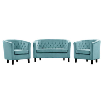 Modway Prospect 3 Piece Performance Velvet Loveseat and Armchair Set EEI-3152-SEA-SET Sea Blue