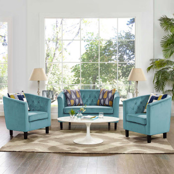 Modway Prospect 3 Piece Performance Velvet Loveseat and Armchair Set EEI-3152-SEA-SET Sea Blue