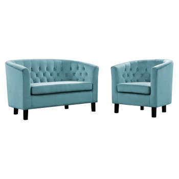 Modway Prospect 2 Piece Performance Velvet Loveseat and Armchair Set EEI-3154-SEA-SET Sea Blue