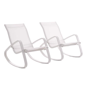 Modway Traveler Rocking Lounge Chair Outdoor Patio Mesh Sling Set of 2 EEI-3180-WHI-WHI-SET White White