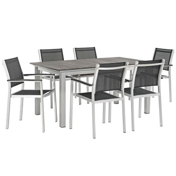 Modway Shore 7 Piece Outdoor Patio Aluminum Outdoor Dining Set EEI-3200-SLV-BLK-SET Silver Black