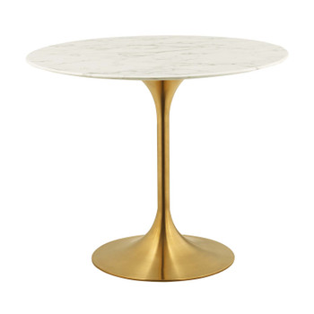 Modway Lippa 36" Round Artificial Marble Dining Table EEI-3214-GLD-WHI Gold White