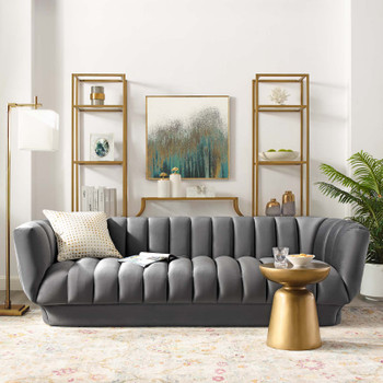 Modway Entertain Vertical Channel Tufted Performance Velvet Sofa EEI-3351-GRY Gray