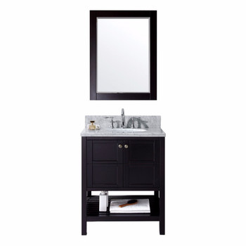 Virtu USA ES-30030-WMRO-ES-Winterfell 30" Single Bathroom Vanity in Espresso with Italian Carrara White Marble Top and Round Sink with Mirror