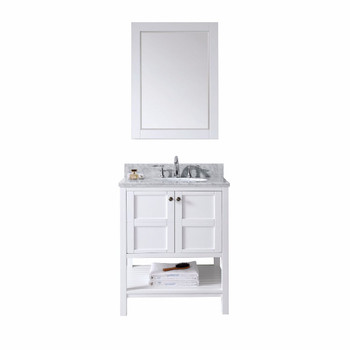 Virtu USA ES-30030-WMRO-WH-Winterfell 30" Single Bathroom Vanity in White with Italian Carrara White Marble Top and Round Sink with Mirror